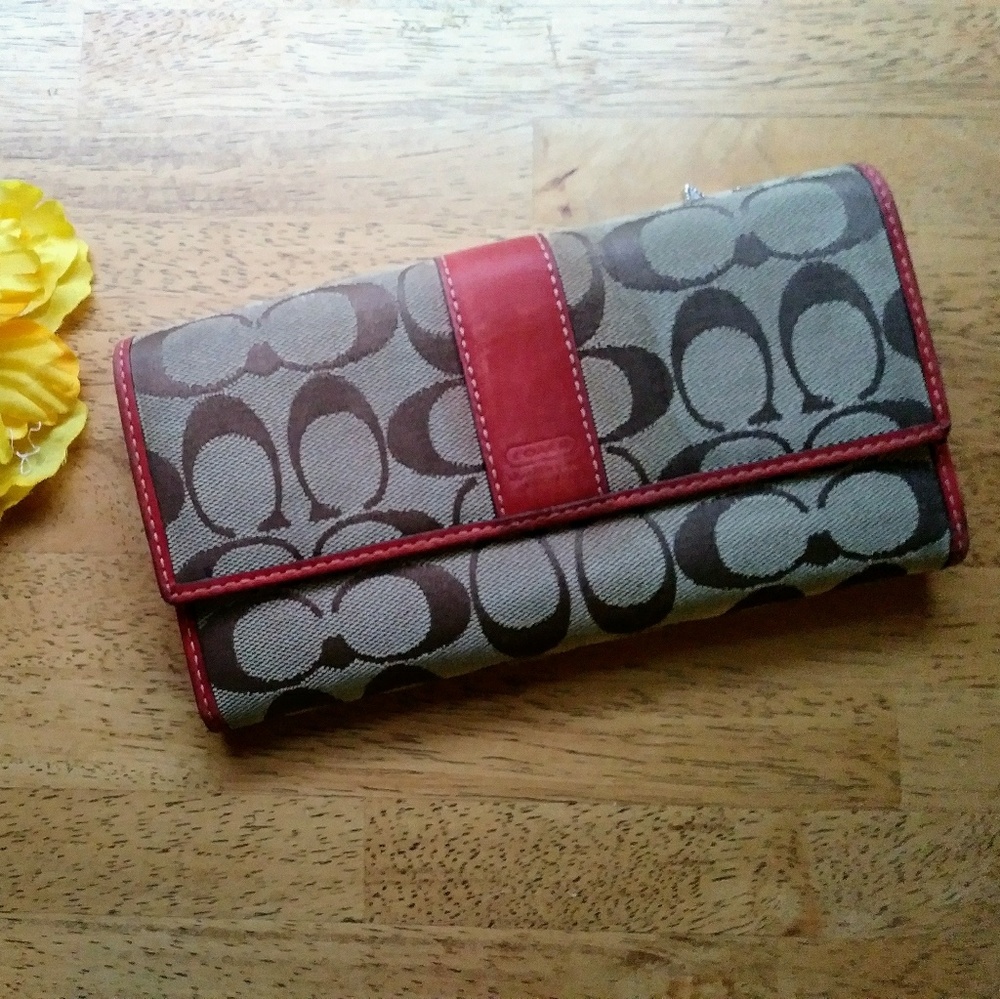 Coach authentic red cream and brown wallet